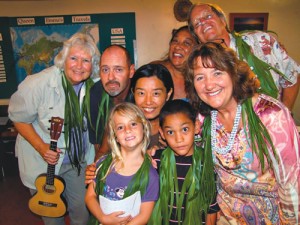 (clockwise, from right) Mele Brewer, Sean and Hannah Asquith, Sylvia Patridge, Adam Asquith, Yumi Teraguchi, Manulele Clark and Stefan Schweizer