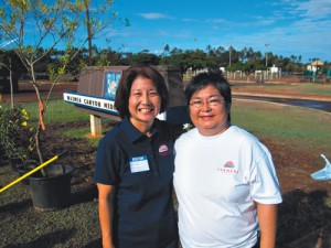 Farmers Hawaii president Michelle Saito with Linda Uyehara, Waimea Valley vice-principal