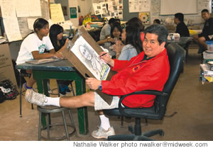 Roy Chang with his Aiea Intermediate art students