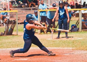 Kawehi Ephan gets full extension on this pitch against Punahou