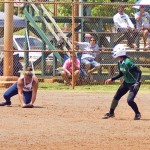 Waimea third baseman Gaylan Matagiese snags a hard-hit ball in the gap, and holds the runner at second.